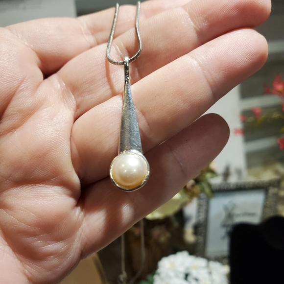 Genuine pearl Solid .925 STERLING SILVER Pendant ON 925 chain - Picture 5 of 5